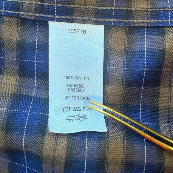 Cabelas Mens Button-Down Plaid Shirt L/XL Regular Fit Cotton Blue/Brown Casual - Picture 4 of 6